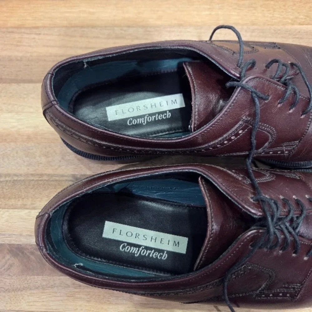 Florsheim Comfortech Dress Shoes Men's 10 Burgundy Leather Cap Toe Oxford 21001